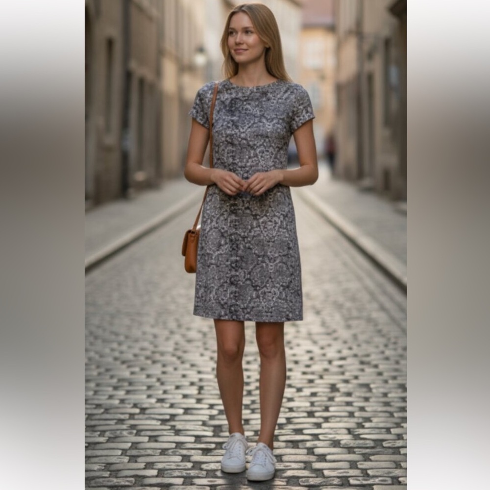 NWT Banana Republic Gray Snakeskin Patterned Fringe Dress